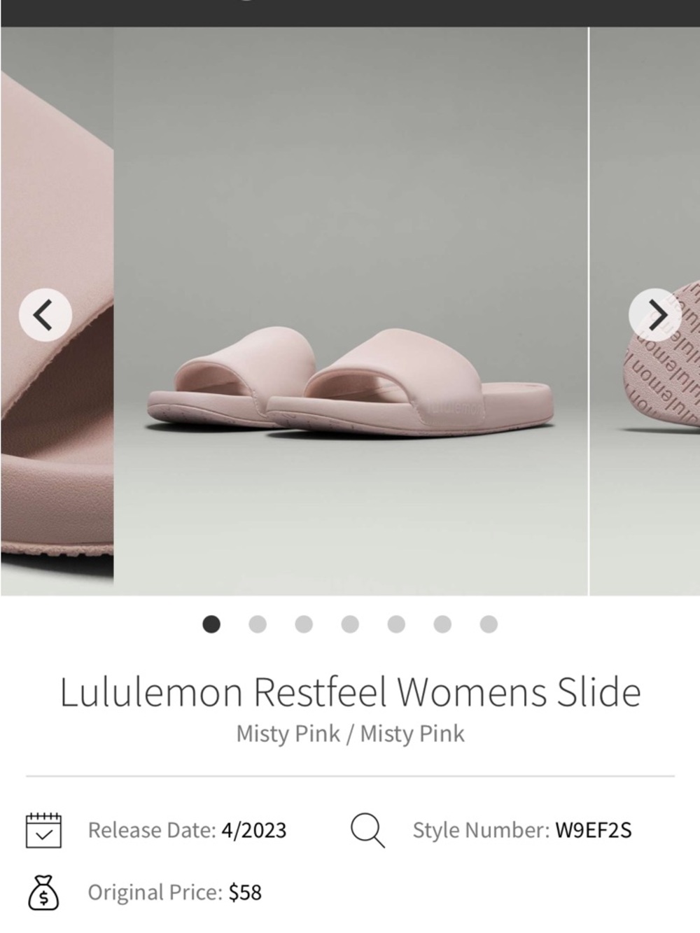 Lululemon Misty Pink Restfeel Slide Sandals sz 8